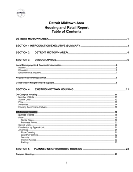 Detroit Midtown Area Housing and Retail Report Table of Contents