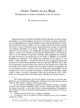 Víctor Turner En La Rioja Divagaciones En Torno Al Llamado Sorteo De Novias