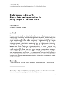 Digital Access in the North: Rights, Risks, and Opportunities for Young People in Canada’S North