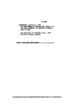 75-2984 SHREWSBURY. Carolyn M., 1943- the DEVELOPMENT of IDEOLOGY and IDENTITY in the BLACK COMMUNITY AS REVEALED in NOVELS 1945 to 1968