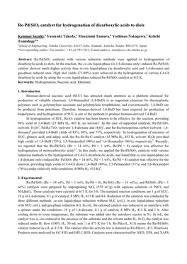 Re-Pd/Sio2 Catalyst for Hydrogenation of Dicarboxylic Acids to Diols