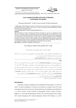 A New Updated Checklist of Iranian Collembola (Arthropoda: Hexapoda)