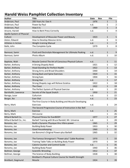 Harold Weiss Pamphlet Collection Inventory Author Title Date Box File Anderson, Paul 200 Years As I See It 1976 11 Anderson, Paul Power by Paul N.D