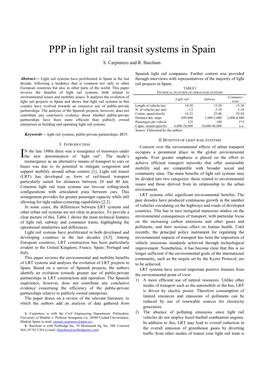 PPP in Light Rail Transit Systems in Spain