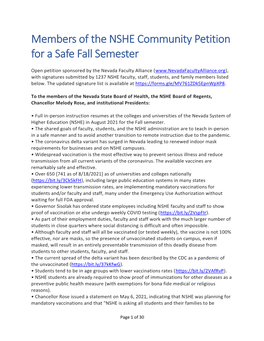 Members of the NSHE Community Petition for a Safe Fall Semester