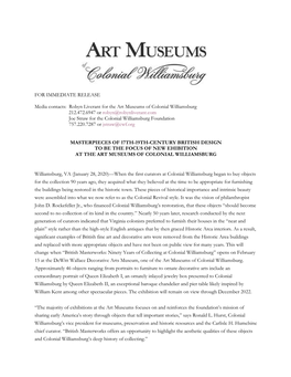 Robyn Liverant for the Art Museums of Colonial Williamsburg 212.472