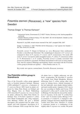 Potentilla Sterneri (Rosaceae), a “New” Species from Sweden