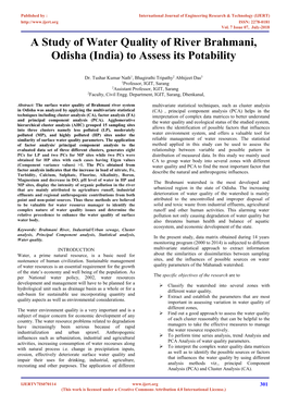 A Study of Water Quality of River Brahmani, Odisha (India) to Assess Its Potability