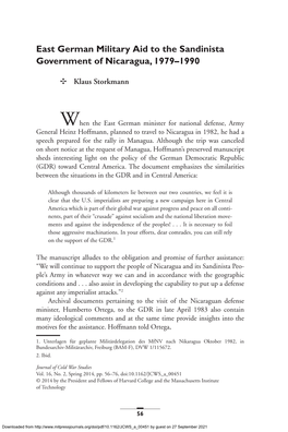 East German Military Aid to the Sandinista Government of Nicaragua, 1979–1990