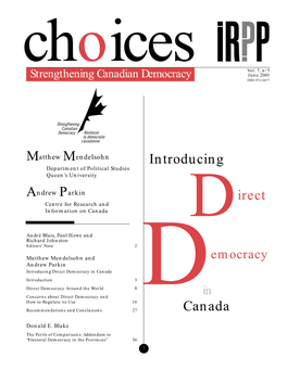 Introducing Direct Democracy in Canada / Matthew Mendelsohn