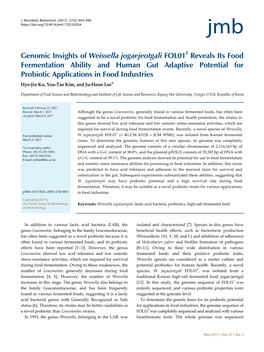 Genomic Insights of Weissella Jogaejeotgali FOL01 Reveals Its