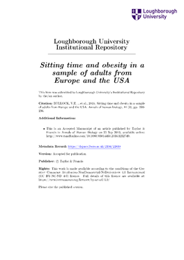 Sitting Time and Obesity in a Sample of Adults from Europe and the USA