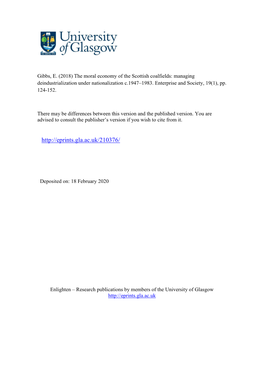 The Moral Economy of the Scottish Coalfields: Managing Deindustrialization Under Nationalization C.1947–1983