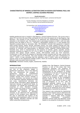 Characteristics of Mineral Alteration Zones in Kadidia Geothermal Field, Sigi District, Central Sulawesi Province