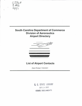 South Carolina Department of Commerce Division of Aeronautics Airport Directory
