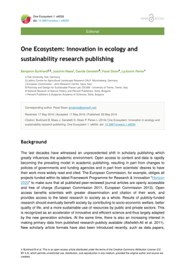 One Ecosystem: Innovation in Ecology and Sustainability Research Publishing