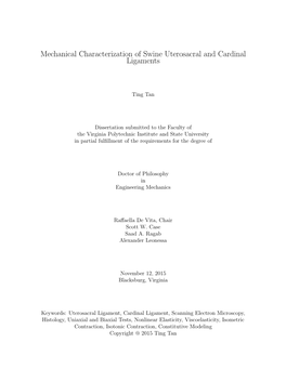 Mechanical Characterization of Swine Uterosacral and Cardinal Ligaments