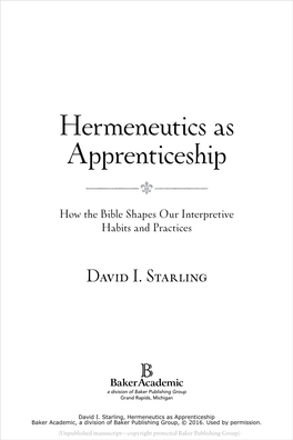 Hermeneutics As Apprenticeship