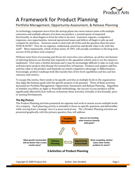 A Framework for Product Planning Portfolio Management, Opportunity Assessment, & Release Planning