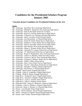 Candidates for the Presidential Scholars Program January 2003