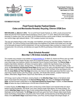 French Quarter Festival – Final 2019 Details