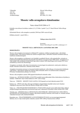 Mooste Valla Arengukava Kinnitamine