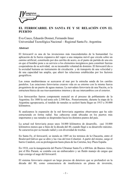 El Ferrocarril En Santa Fe Y Su Relación Con El Puerto