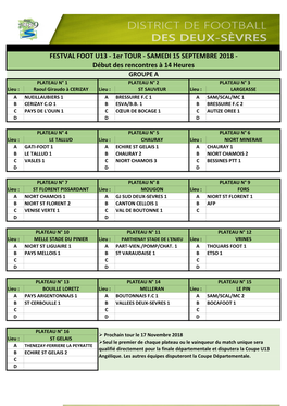 Plateaux Festival U13 -1Er Tour- ( Du 15-09) Saison 18-19