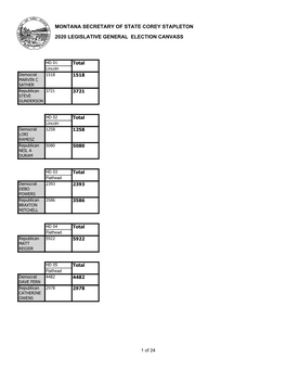 2020 Legislative General Election Canvass Montana