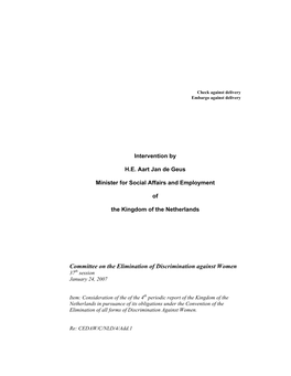 Committee on the Elimination of Discrimination Against Women 37Th Session January 24, 2007