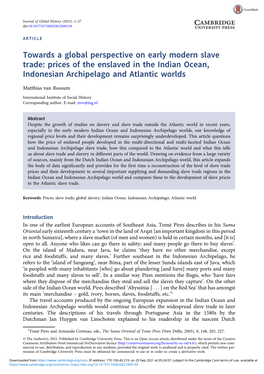 Prices of the Enslaved in the Indian Ocean, Indonesian Archipelago and Atlantic Worlds