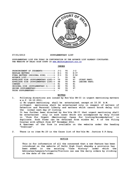 07/01/2013 SUPPLEMENTARY LIST 1. Following Directions Are Issued