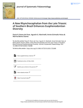 A New Rhynchocephalian from the Late Triassic of Southern Brazil Enhances Eusphenodontian Diversity