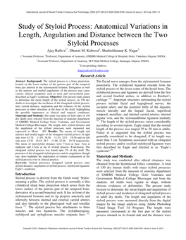 Study of Styloid Process: Anatomical Variations in Length, Angulation and Distance Between the Two Styloid Processes