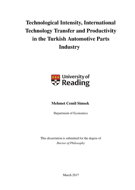 Technological Intensity, International Technology Transfer and Productivity in the Turkish Automotive Parts Industry