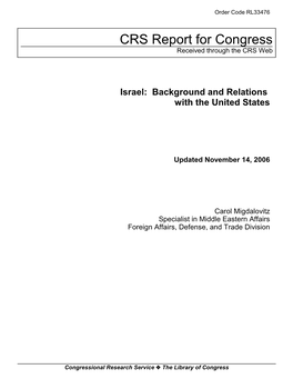 Israel: Background and Relations with the United States