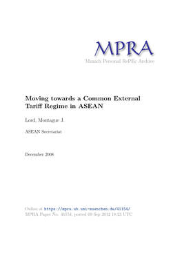 Moving Towards a Common External Tariff Regime in ASEAN