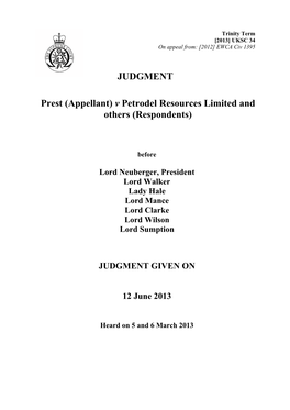 JUDGMENT Prest (Appellant) V Petrodel Resources Limited and Others