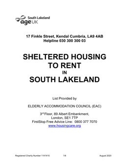 Sheltered Housing to Rent South Lakeland