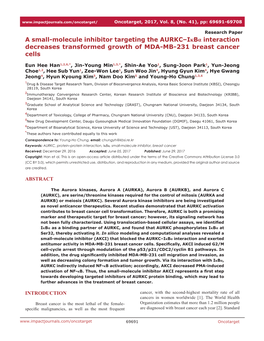 A Small-Molecule Inhibitor Targeting the AURKC–Iκbα Interaction Decreases Transformed Growth of MDA-MB-231 Breast Cancer Cells