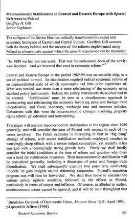 Macroeconomic Stabilisation in Central and Eastern Europe with Special Reference to Poland Geofjrey H Gill Senior Sophister