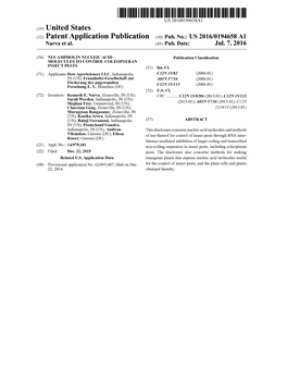 (12) Patent Application Publication (10) Pub. No.: US 2016/0194658 A1 Narva Et Al