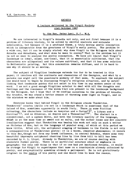 V.S. Lectures, No. 83 ARCADIA a Lecture Delivered to the Virgil