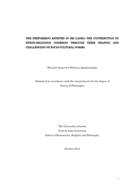 The Performing Artistes in Sri Lanka: the Contribution to Ethno-Religious Cohesion Through Their Shaping and Challenging of Socio-Cultural Norms