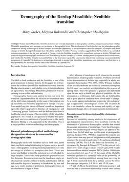 Demography of the Ðerdap Mesolithic–Neolithic Transition