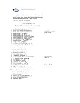 8-Mar-21 Following Is a List of Hong Kong/China Shippers and a List of U.S. Importers That Have Filed Agreements with the Americ