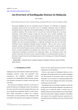 An Overview of Earthquake Science in Malaysia