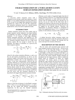 Characterization of a Tubular Hot-Cavity Surface Ionization Source* Y