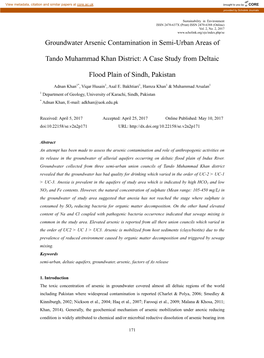 Groundwater Arsenic Contamination in Semi-Urban Areas Of