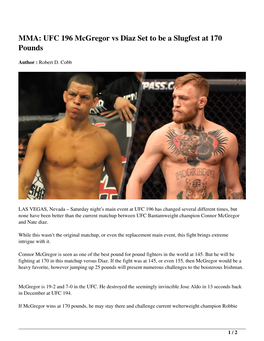 MMA: UFC 196 Mcgregor Vs Diaz Set to Be a Slugfest at 170 Pounds